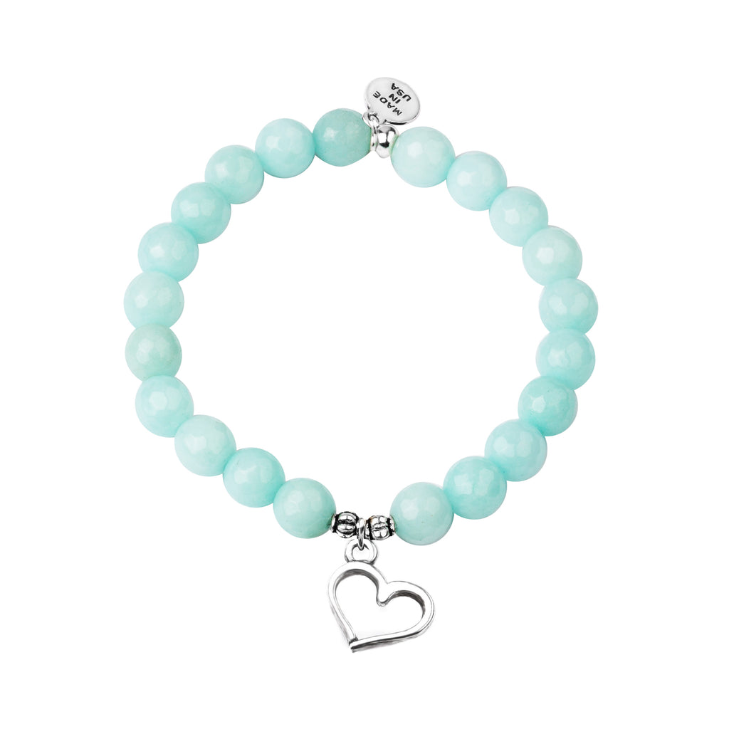 Heart | Stone Beaded Charm Bracelet | Tiffany Blue Agate