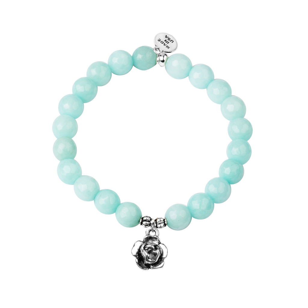 Rose | Stone Beaded Charm Bracelet | Tiffany Blue Agate