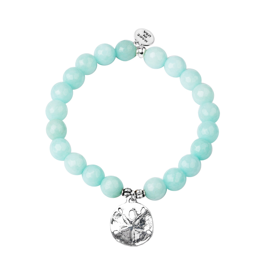 Sand Dollar | Stone Beaded Charm Bracelet | Tiffany Blue Agate
