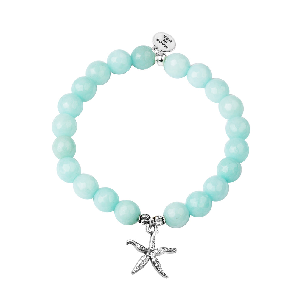 Starfish | Stone Beaded Charm Bracelet | Tiffany Blue Agate