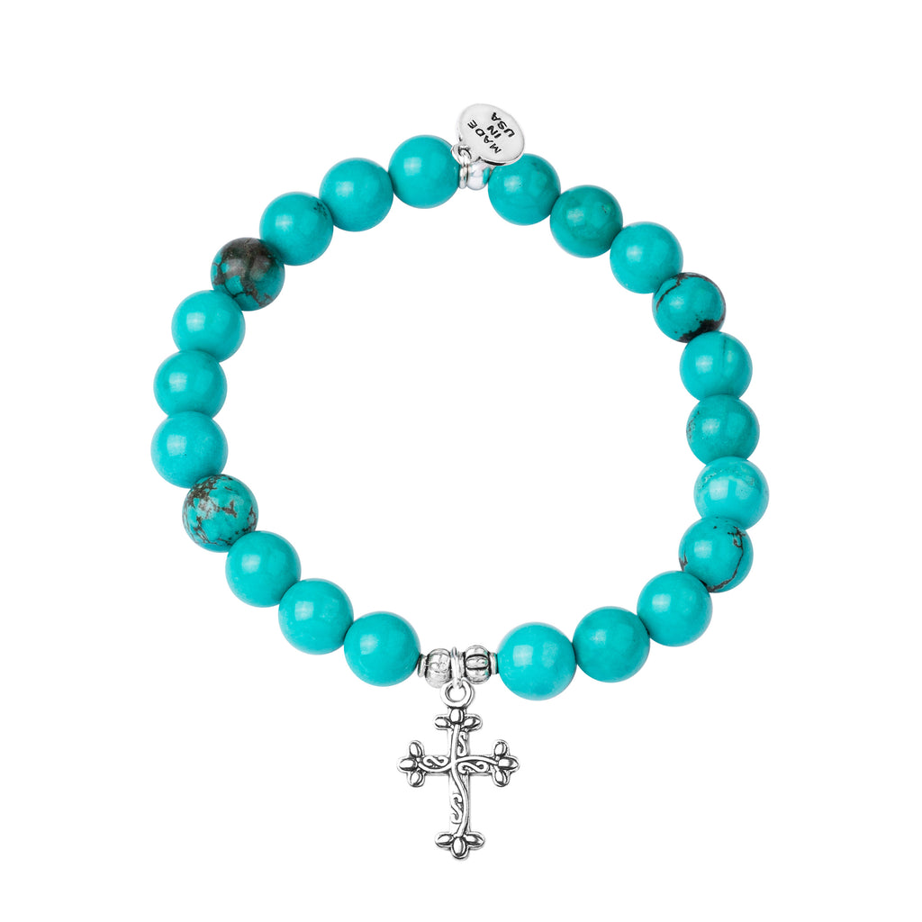 Cross | Stone Beaded Charm Bracelet | Turquoise