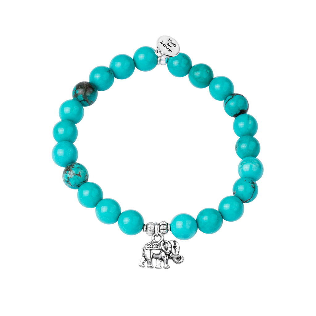 Elephant | Stone Beaded Charm Bracelet | Turquoise