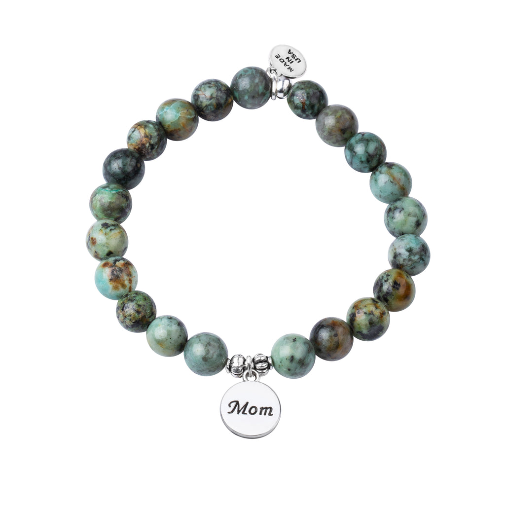 Mom | Stone Beaded Charm Bracelet | African Turquoise