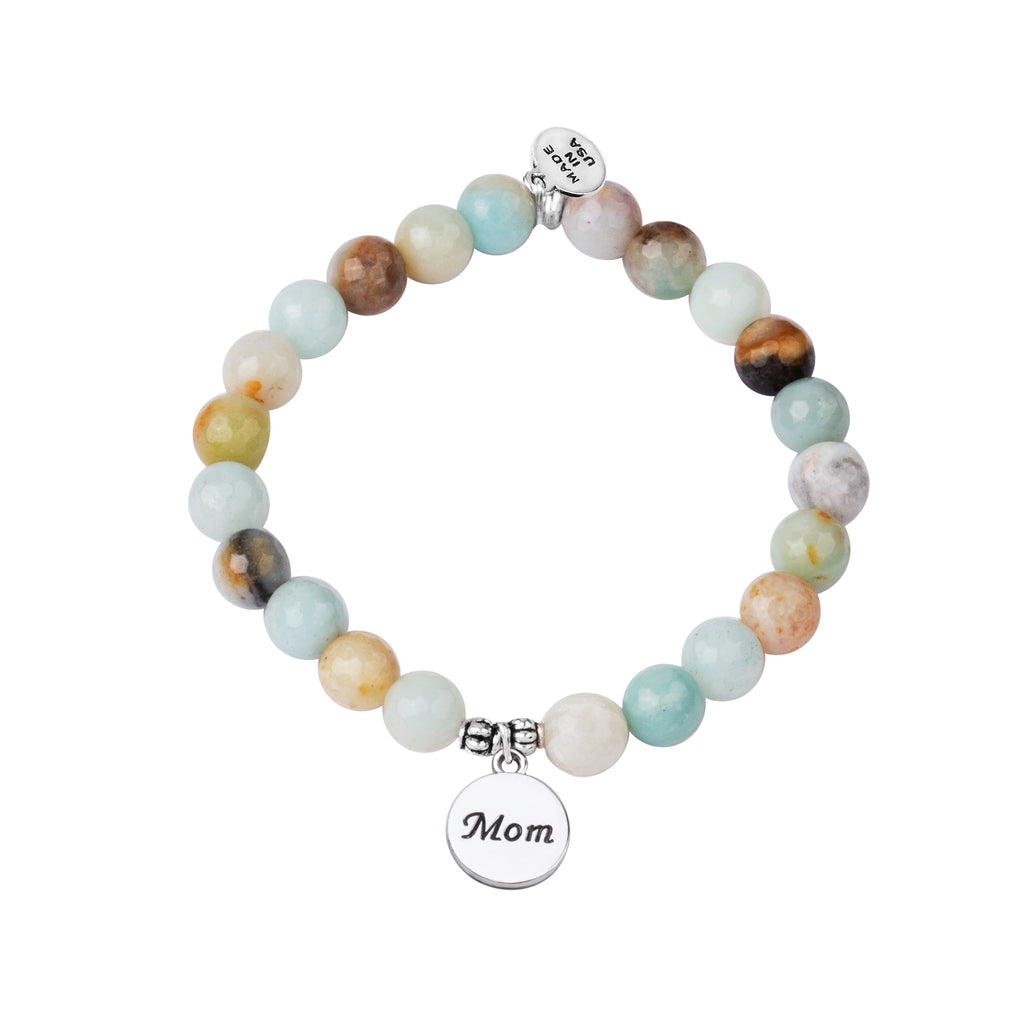 Mom | Stone Beaded Charm Bracelet | Amazonite
