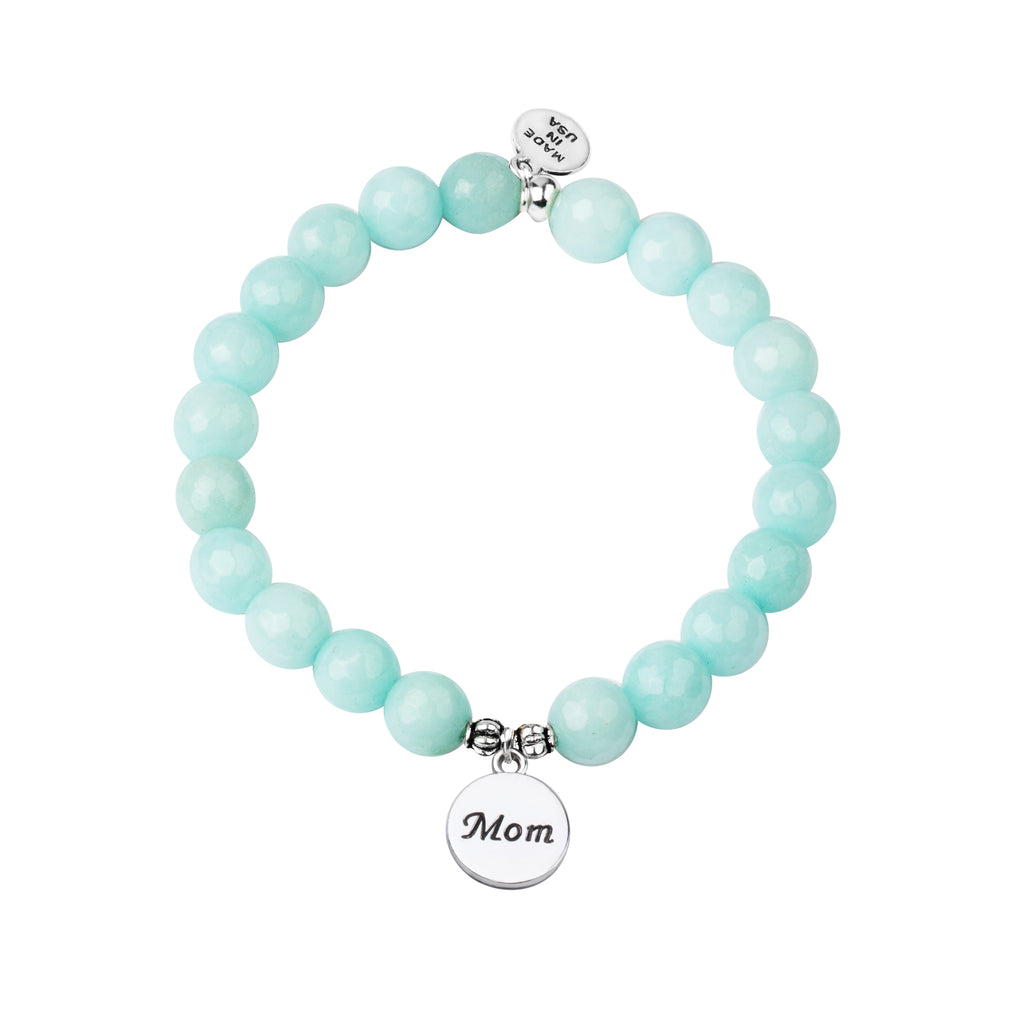 Mom | Stone Beaded Charm Bracelet | Tiffany Blue Agate
