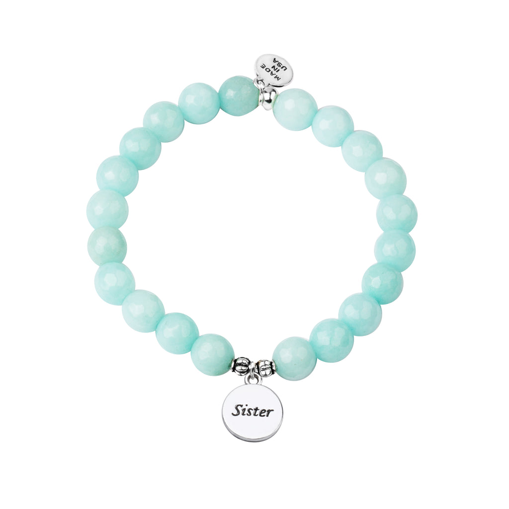 Sister | Stone Beaded Charm Bracelet | Tiffany Blue Agate