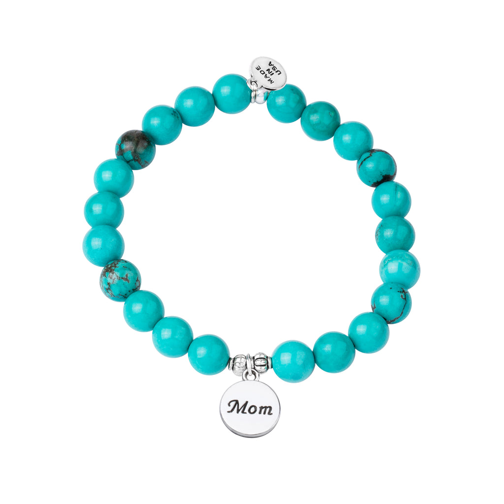 Mom | Stone Beaded Charm Bracelet | Turquoise