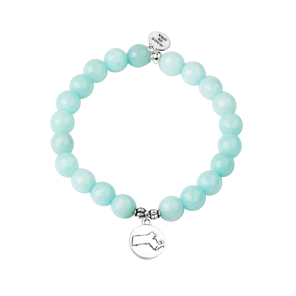 Massachusetts | Stone Beaded Charm Bracelet | Tiffany Blue - Prosperity