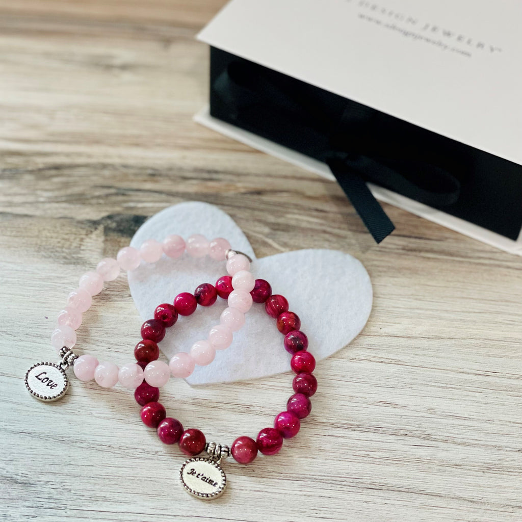 Love  - Stone Beaded Bracelet - Rose Quartz