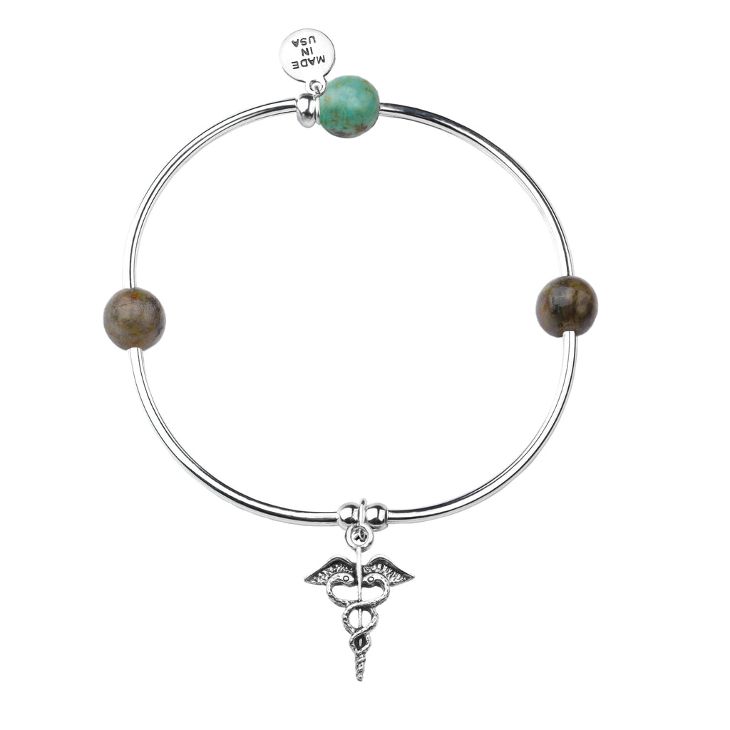 Caduceus (Medical Symbol) | Soft Bangle Charm Bracelet | African Turquoise