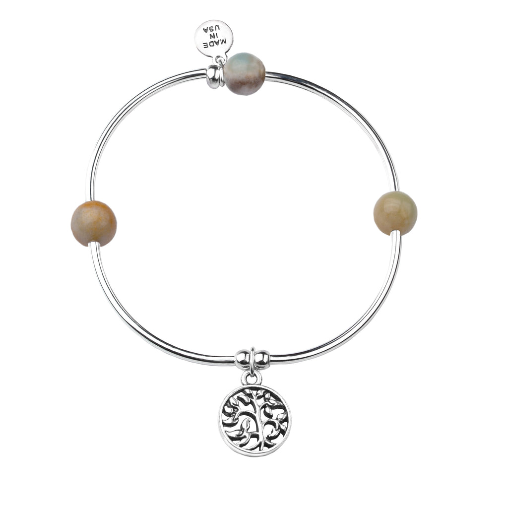 Tree of Life | Soft Bangle Charm Bracelet | Amazonite
