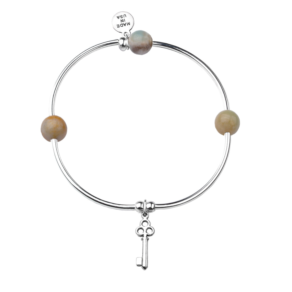 Key | Soft Bangle Charm Bracelet |  Amazonite