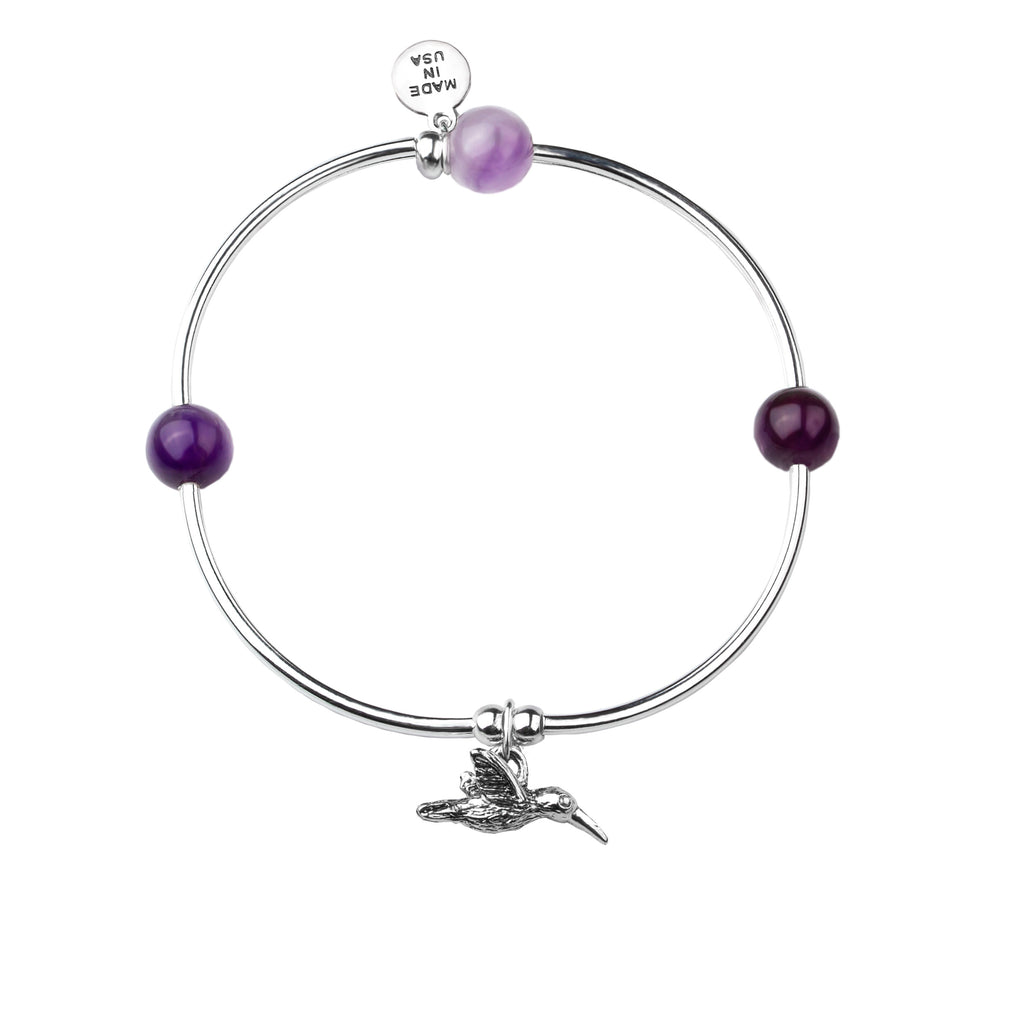 Hummingbird | Soft Bangle Charm Bracelet |  Amethyst