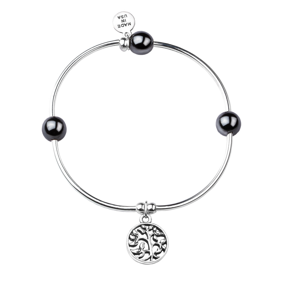Tree of Life | Soft Bangle Charm Bracelet | Hematite
