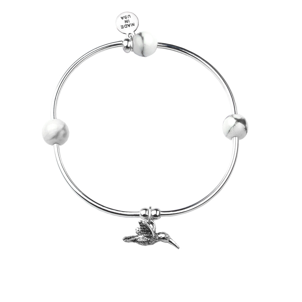 Hummingbird | Soft Bangle Charm Bracelet |  Howlite