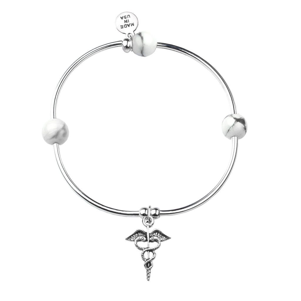 Caduceus (Medical Symbol) | Soft Bangle Charm Bracelet | Howlite