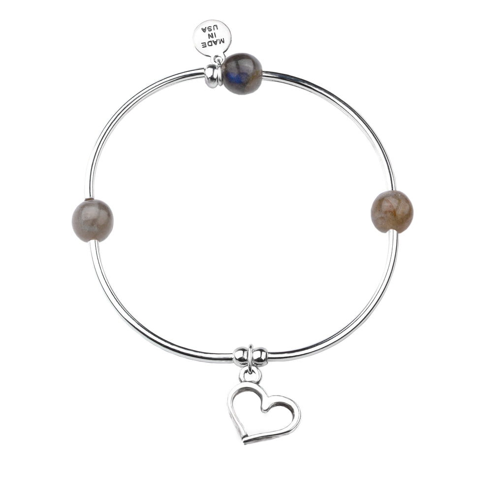Heart | Soft Bangle Charm Bracelet | Labradorite