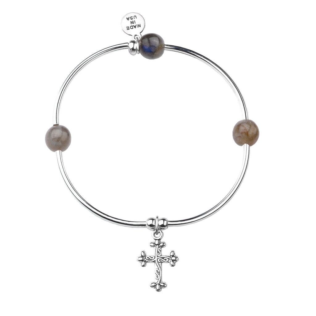 Cross | Soft Bangle Charm Bracelet | Labradorite