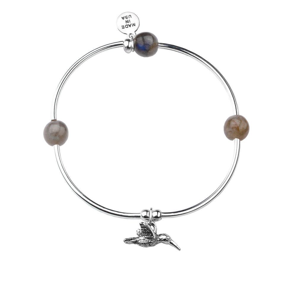 Hummingbird | Soft Bangle Charm Bracelet |  Labradorite