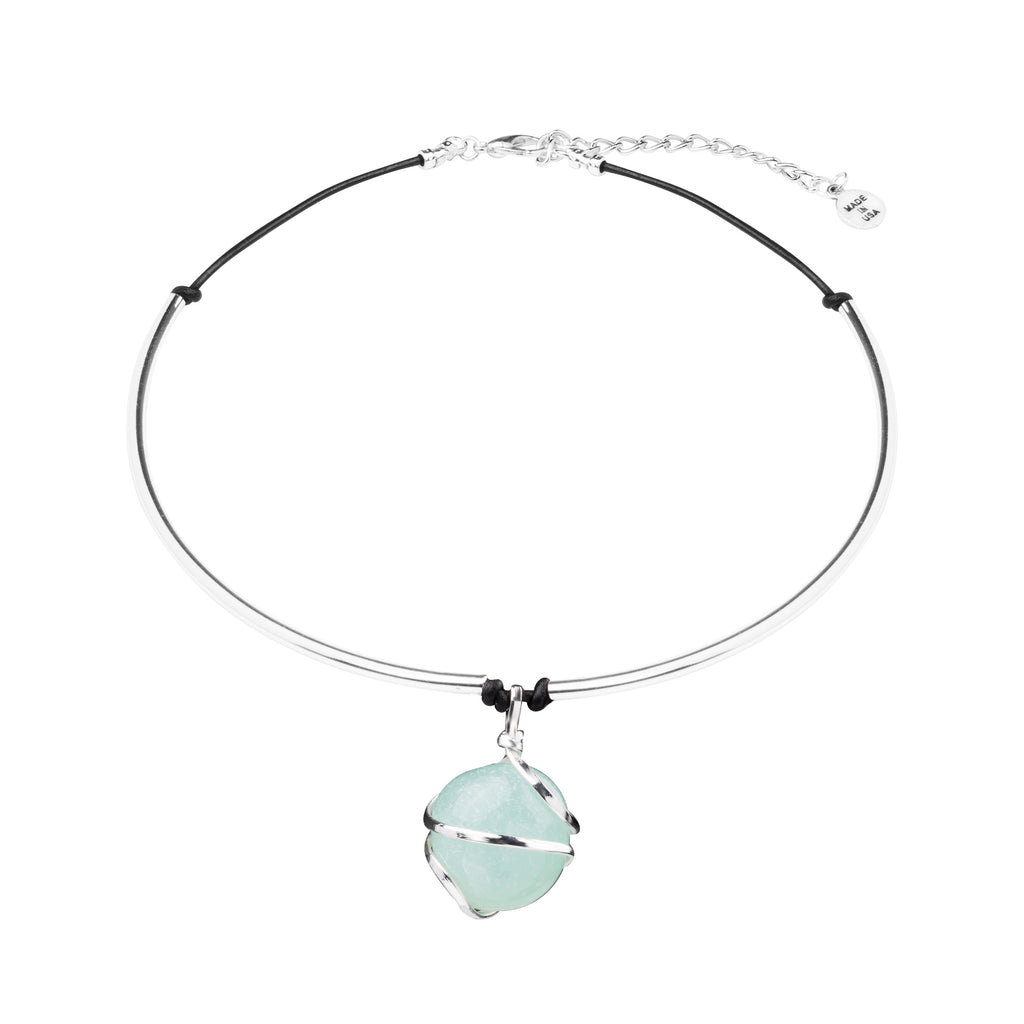 Necklace - Statement Cuff | Silver Wrapped Stone | Amazonite - Courage