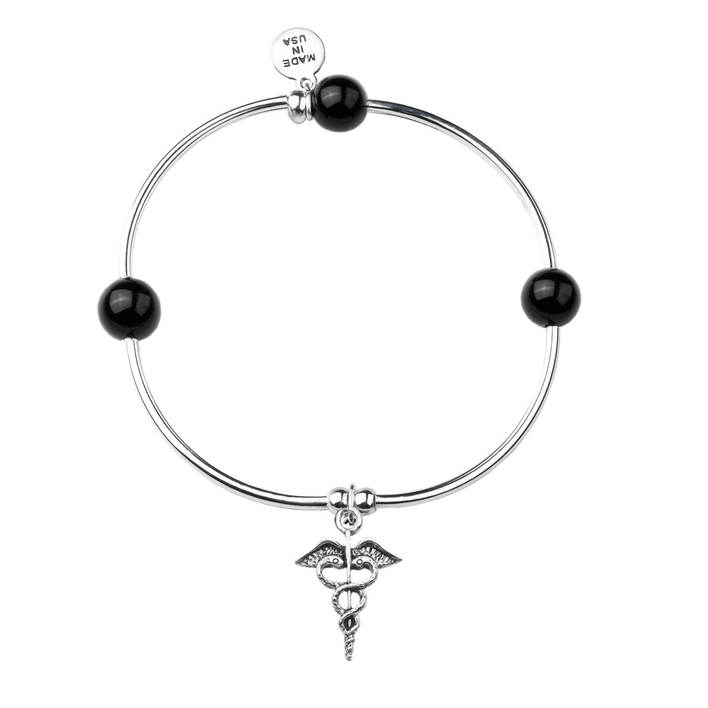 Caduceus (Medical Symbol) | Soft Bangle Charm Bracelet | Onyx