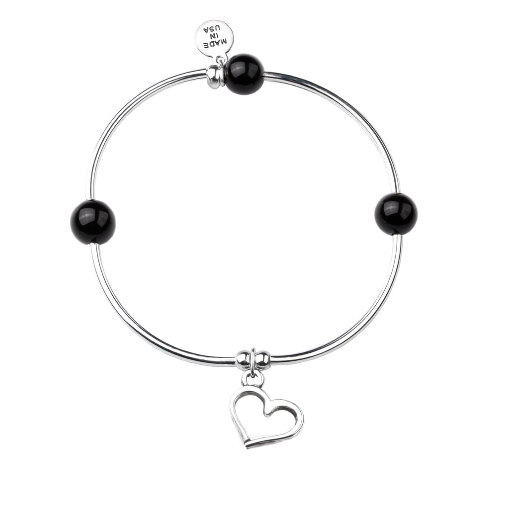 Heart | Soft Bangle Charm Bracelet | Onyx