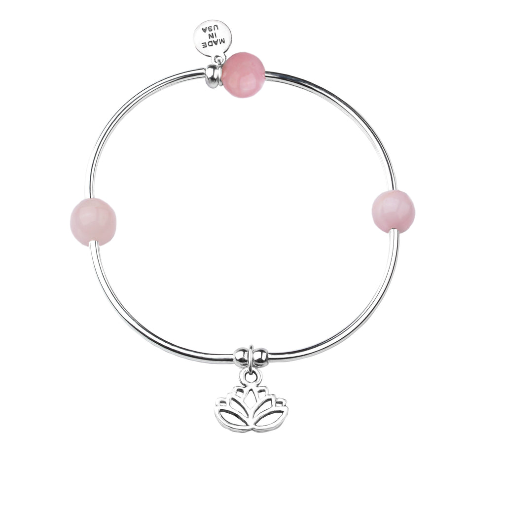 Lotus | Soft Bangle Charm Bracelet | Rose Quartz
