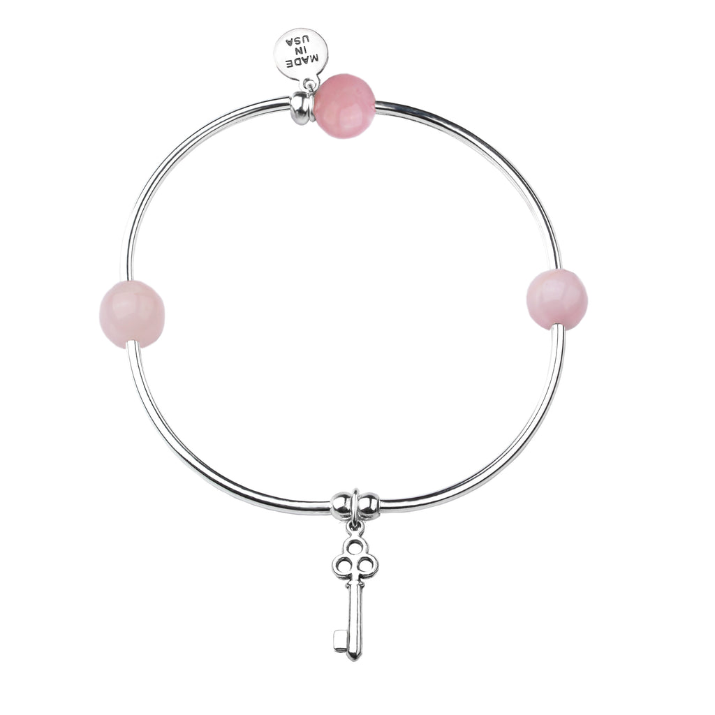 Key | Soft Bangle Charm Bracelet |  Rose Quartz