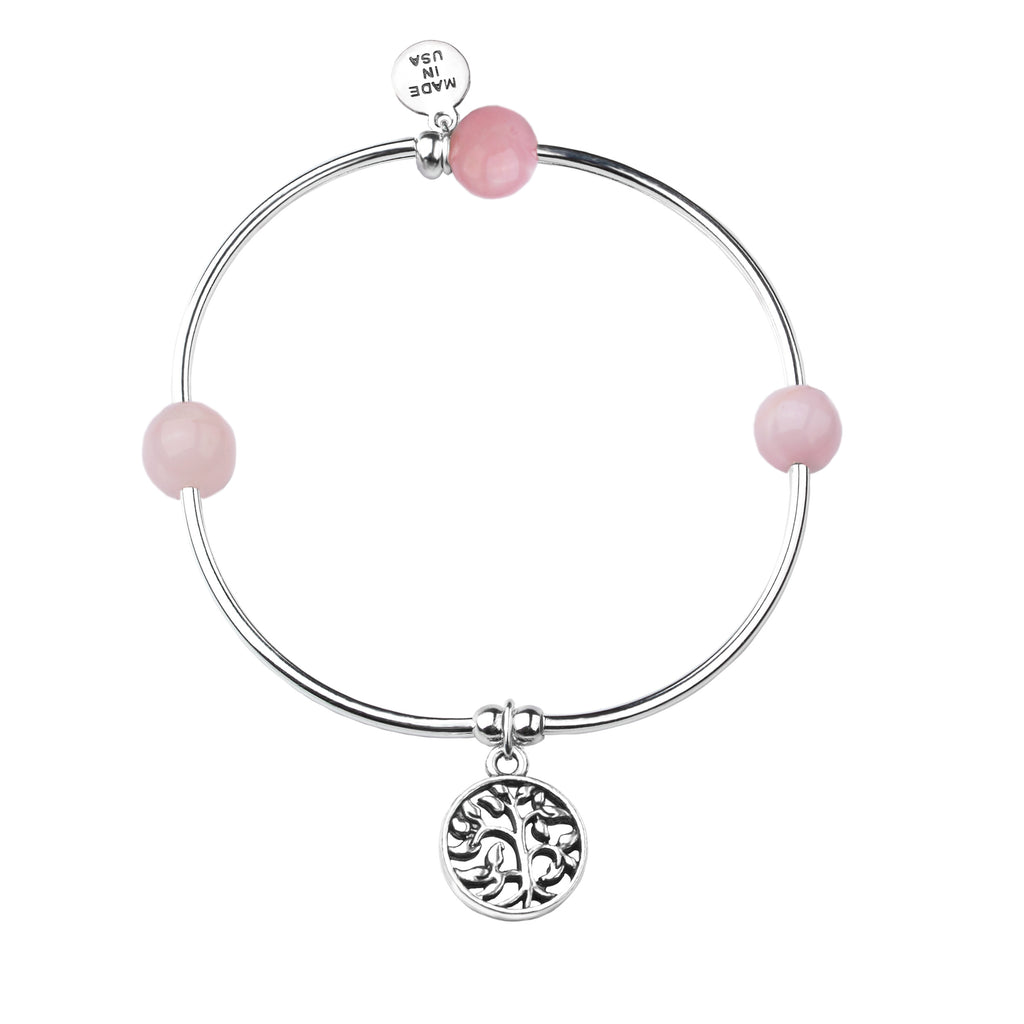 Tree of Life | Soft Bangle Charm Bracelet | Rose Quartz