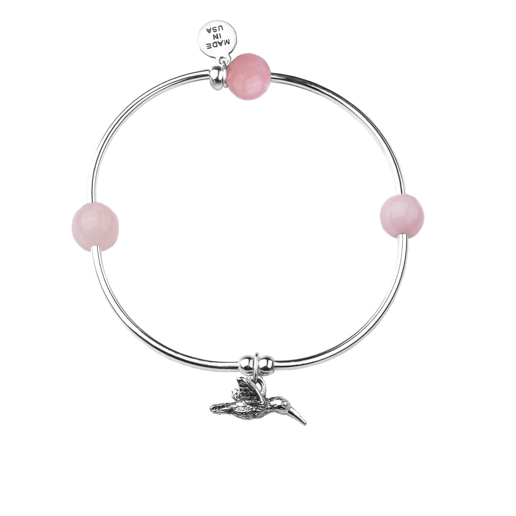 Hummingbird | Soft Bangle Charm Bracelet |  Rose Quartz