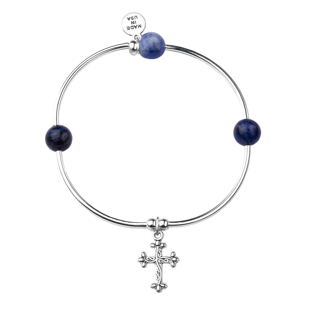 Cross | Soft Bangle Charm Bracelet | Sodalite