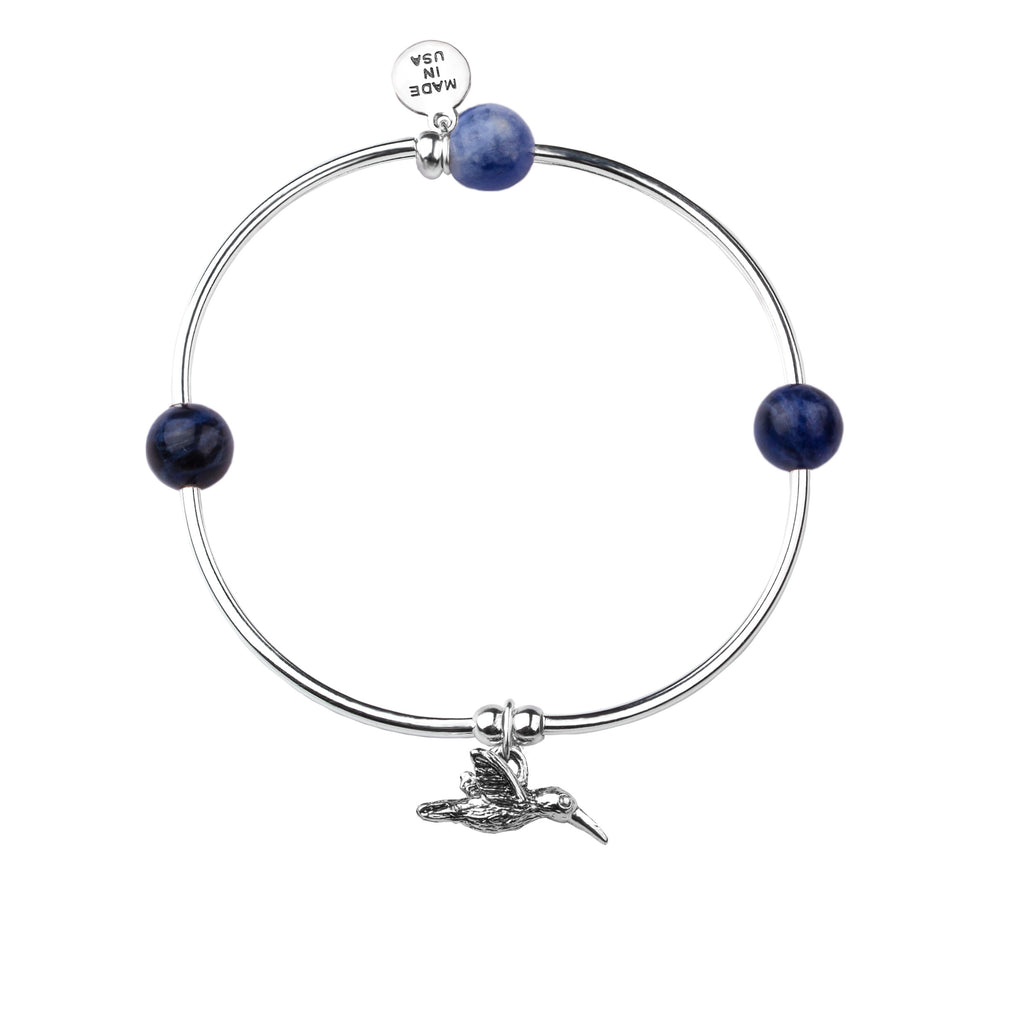 Hummingbird | Soft Bangle Charm Bracelet |  Sodalite