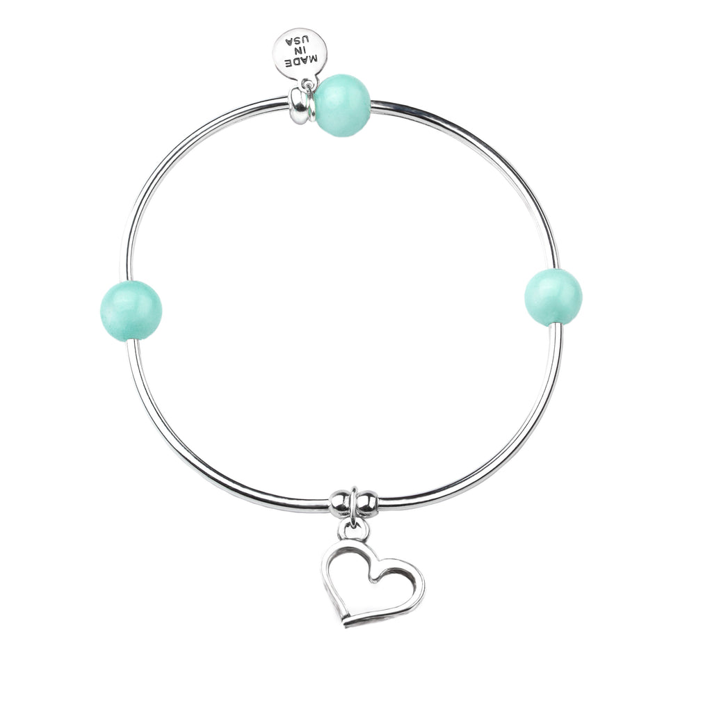 Heart | Soft Bangle Charm Bracelet | Tiffany Blue Agate