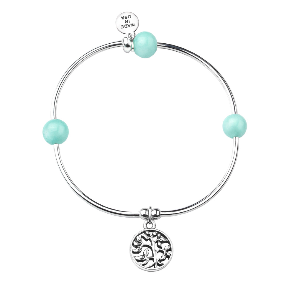 Tree of Life | Soft Bangle Charm Bracelet | Tiffany Blue Agate