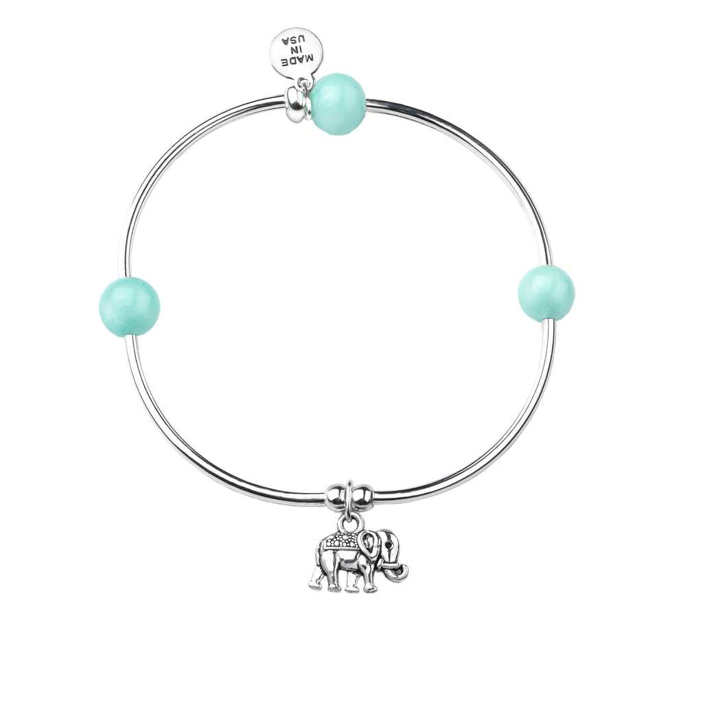 Elephant | Soft Bangle Charm Bracelet | Tiffany Blue Agate
