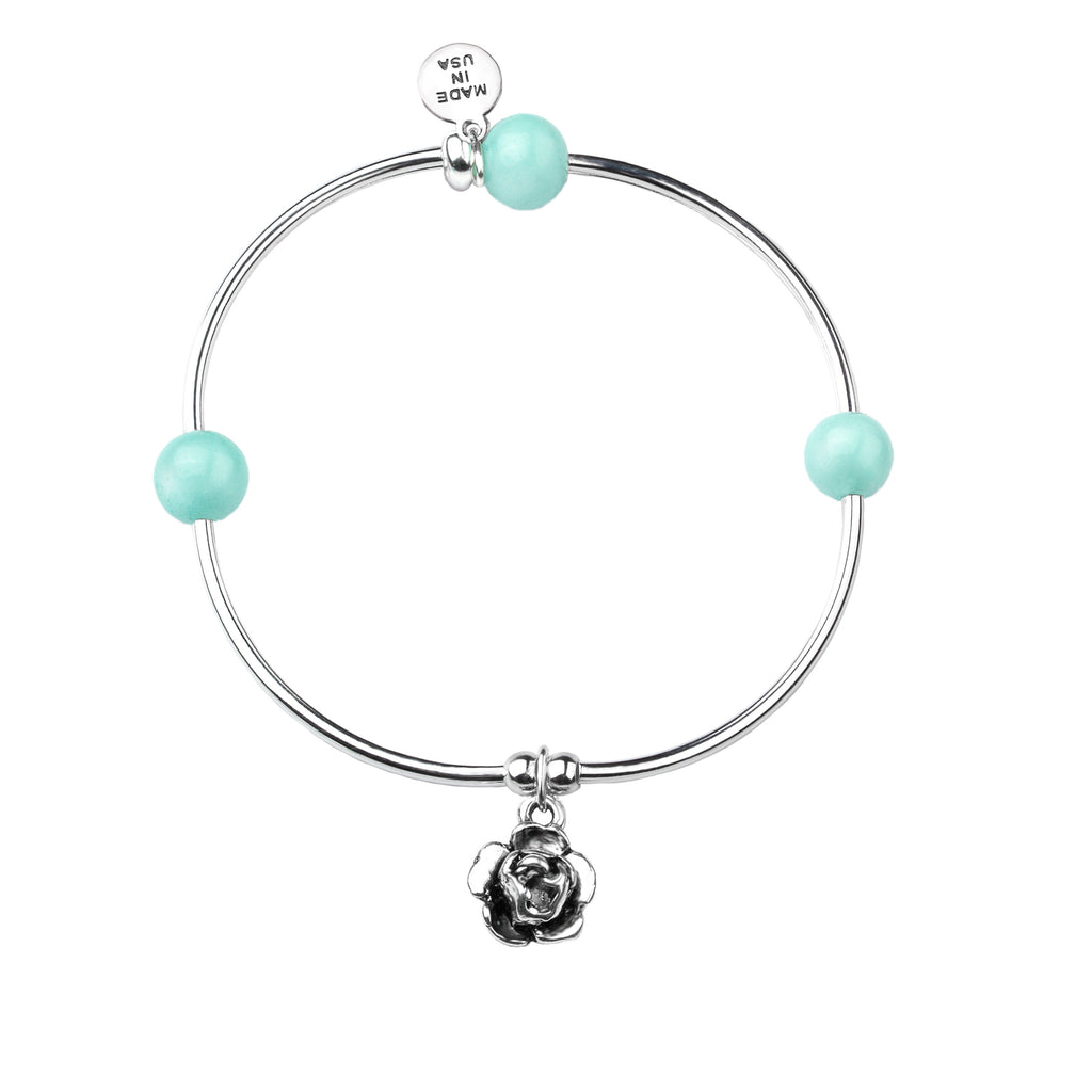 Rose | Soft Bangle Charm Bracelet | Tiffany Blue Agate