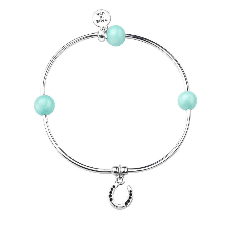 Horseshoe | Soft Bangle Charm Bracelet | Tiffany Blue Agate