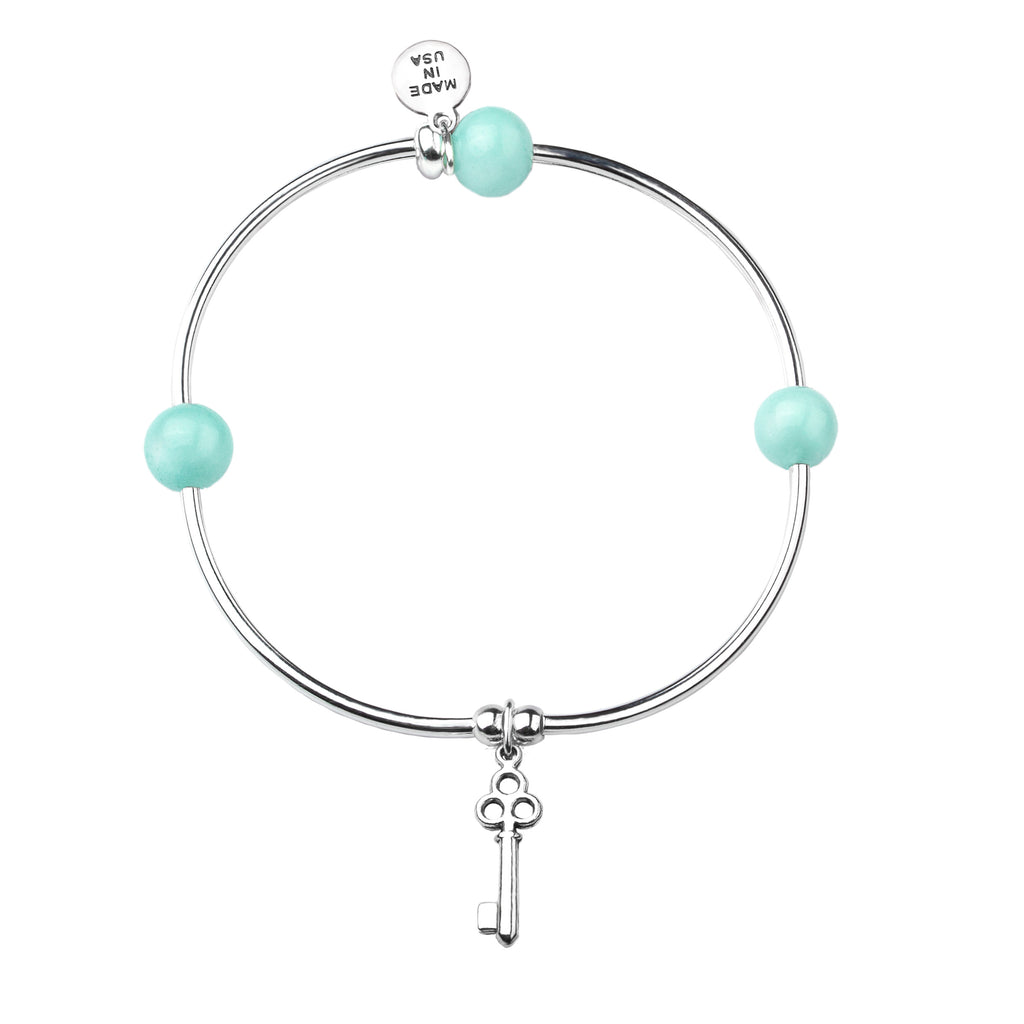 Key | Soft Bangle Charm Bracelet |  Tiffany Blue Agate