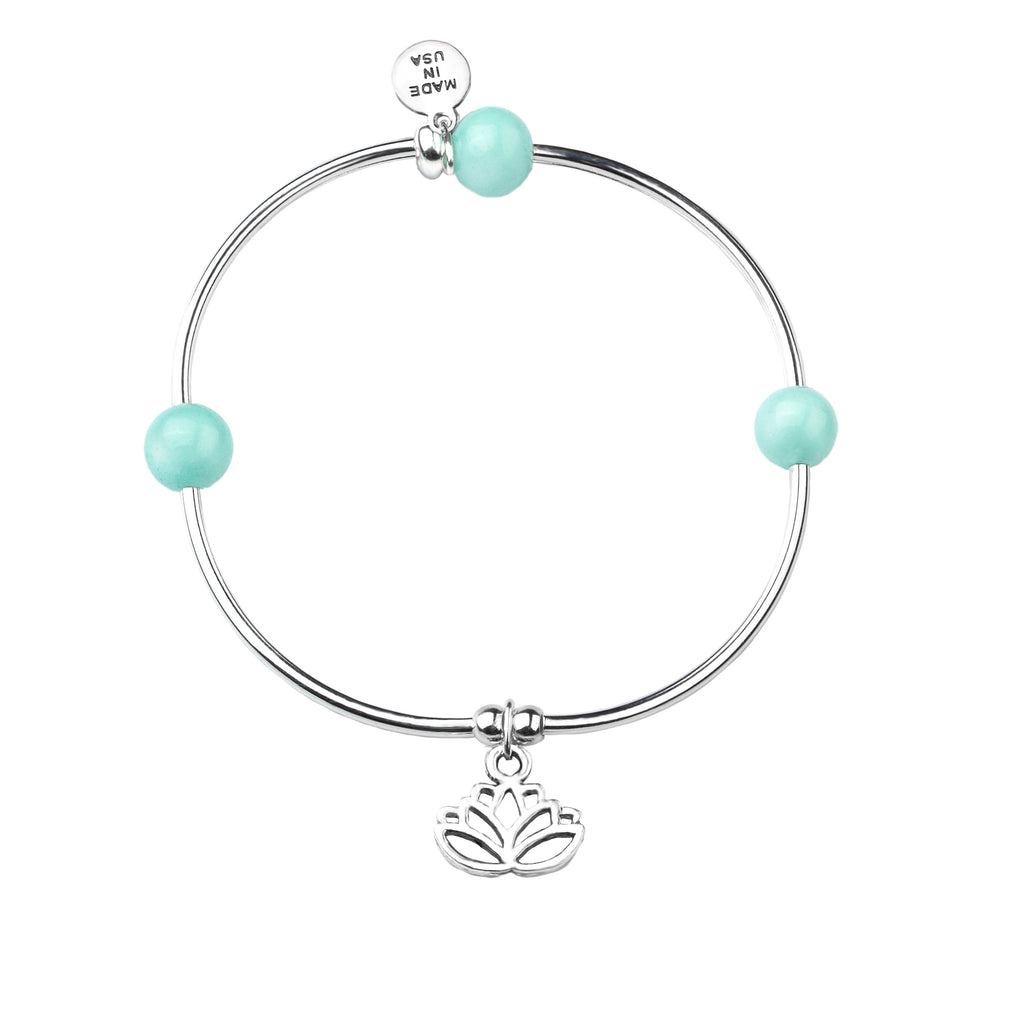 Lotus | Soft Bangle Charm Bracelet | Tiffany Blue Agate
