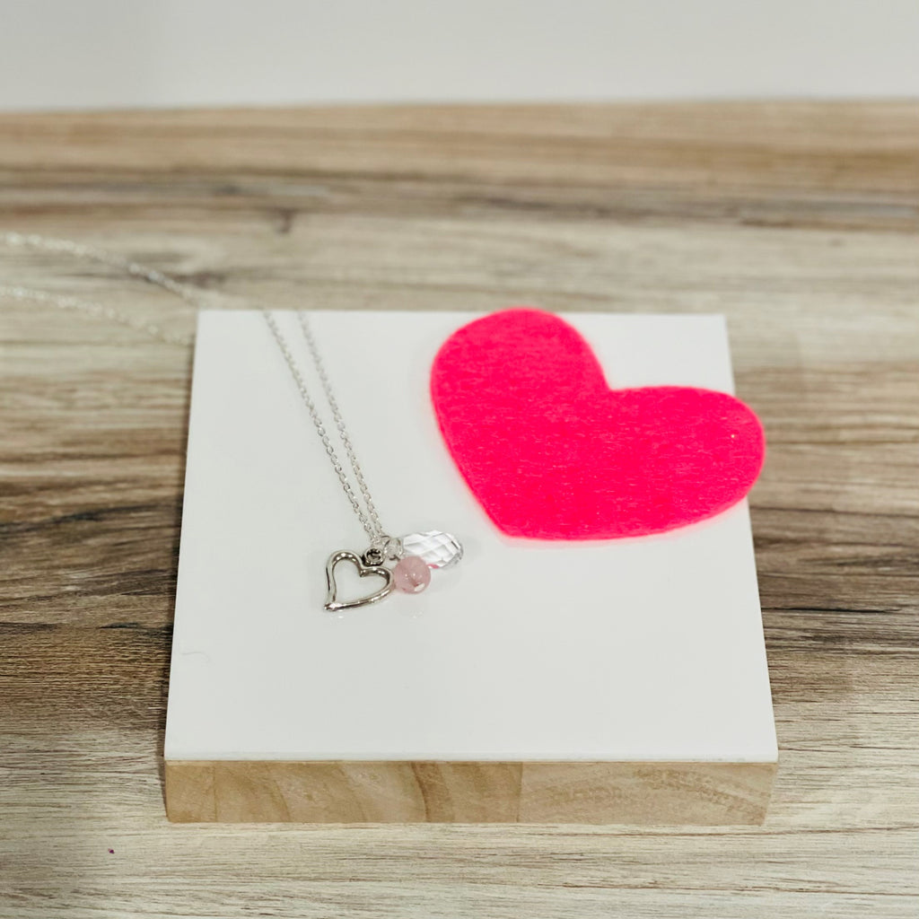 Heart - Cluster Necklace - Rose Quartz